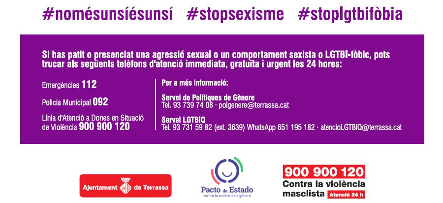 Informació en cas d'agressions sexistes o lgtbi-fòbiques