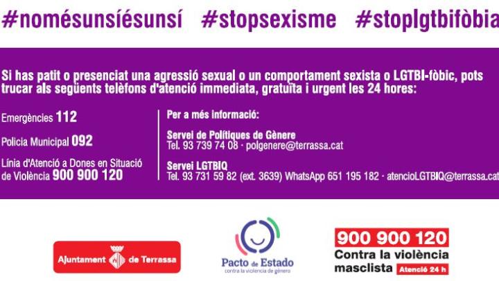 Informació en cas d'agressions sexistes o lgtbi-fòbiques